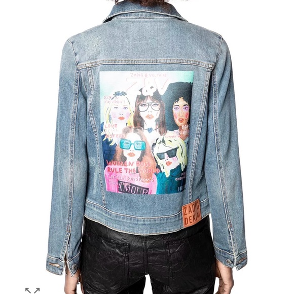 Zadig & Voltaire Jackets & Blazers - Zadig & Voltaire Kioki Denim Jacket with Colorful Band of Sisters Graphic